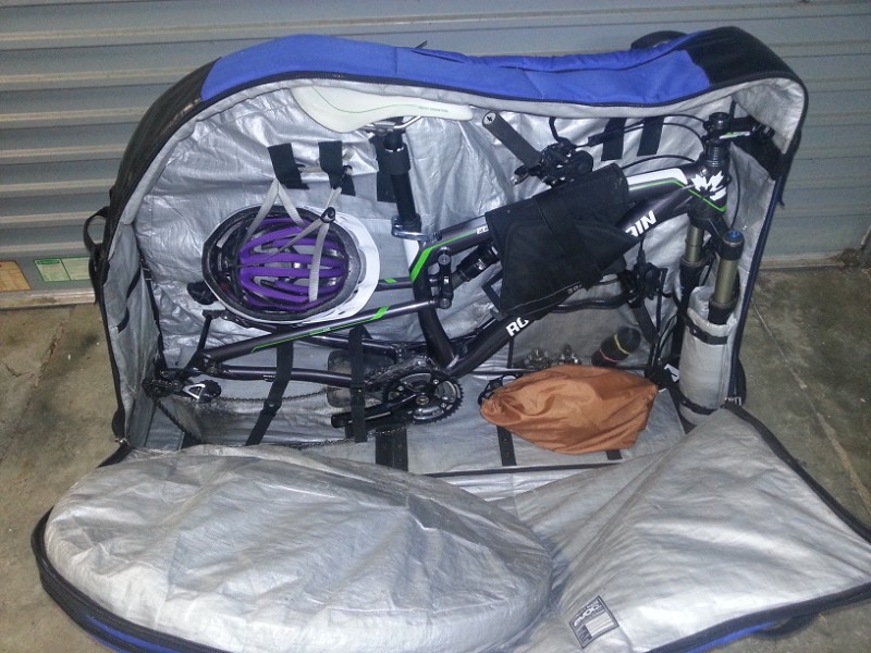 Hired bike bag with Rocky packed in